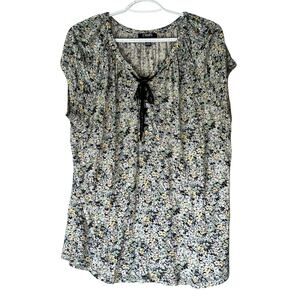 Chaps Blue / Green Floral Short Sleeve Blouse Size XL